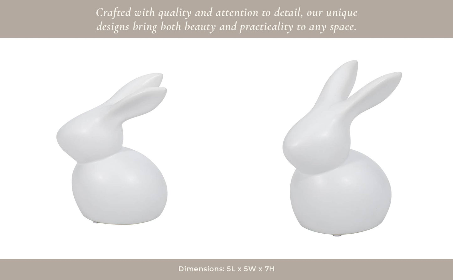 Decorative Figurine - White Ceramic Smooth Bunny, 7 in.