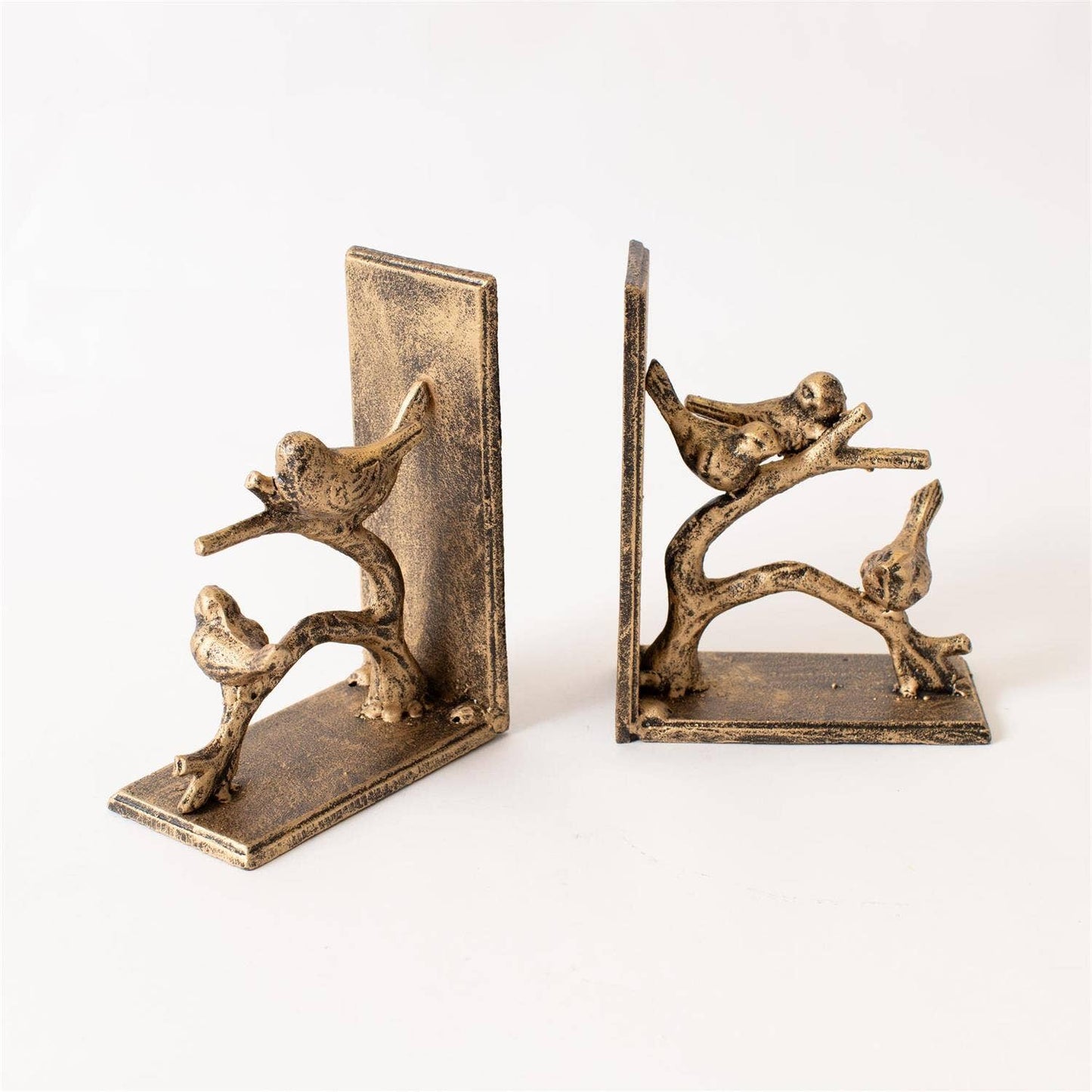 Bookend Pair - Birds On Branch, Gold Finish set of 2