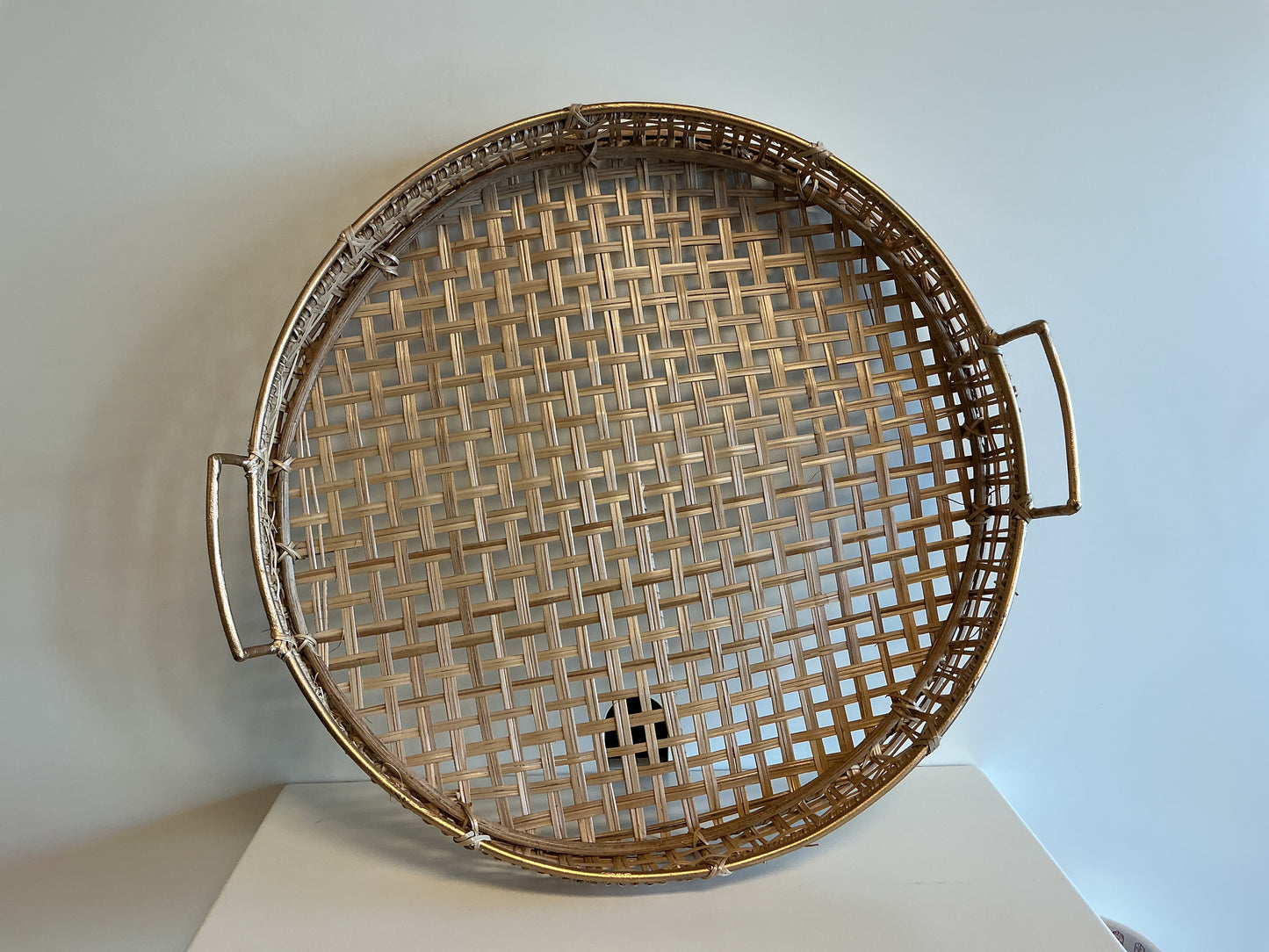 Rattan Decor Tray with Gold Handles