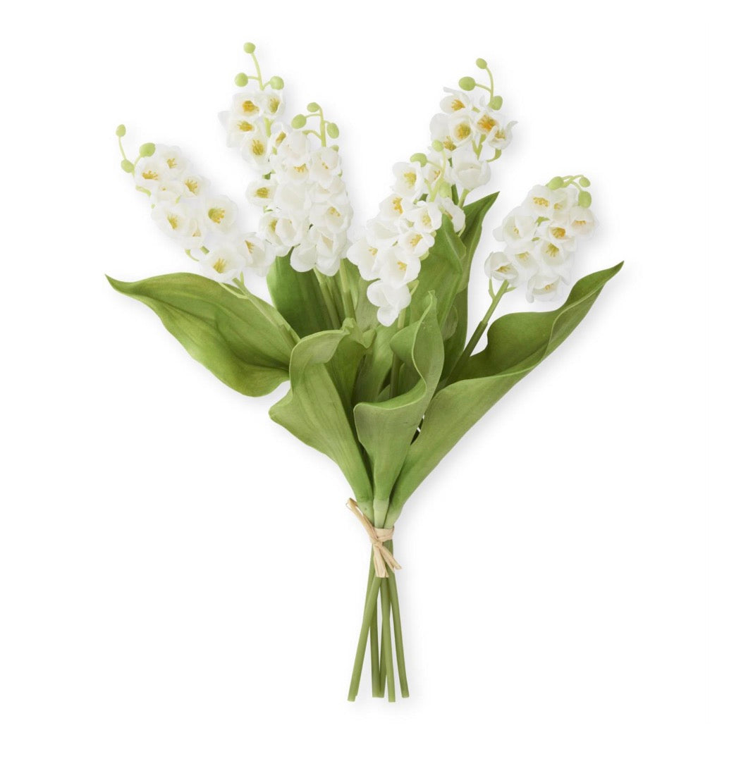 15 INCH WHITE REAL TOUCH LILY OF THE VALLEY BUNDLE (6 STEMS)