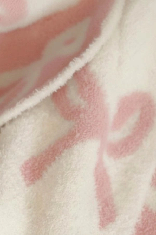 Pink and Cream Bow Luxury Blanket