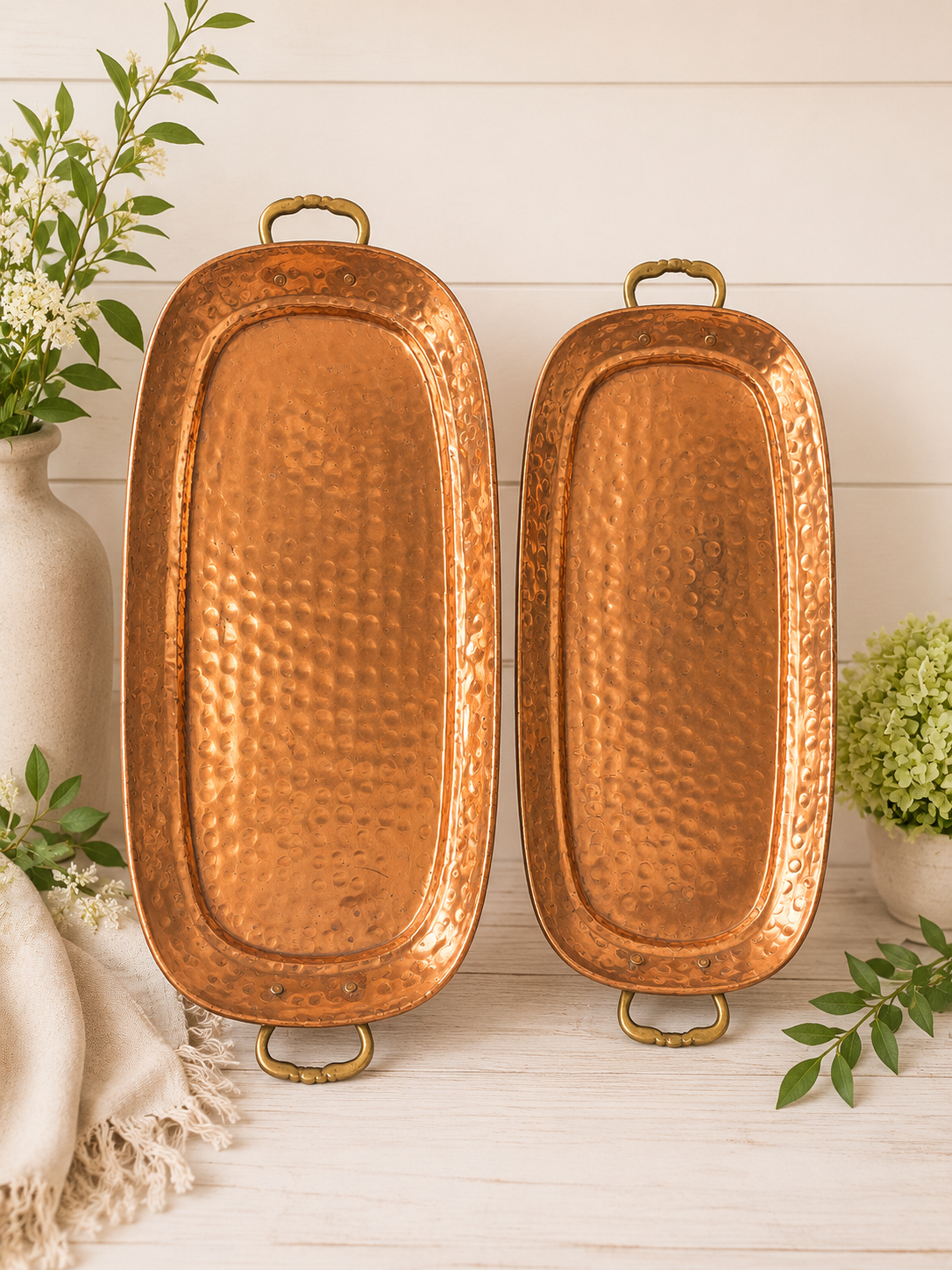 Heritage Rectangle Hammered Copper Serving Tray