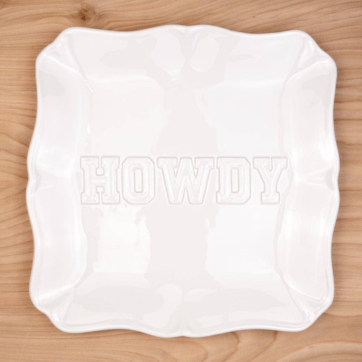 Howdy Embossed Square Platter White 11.5x11.5