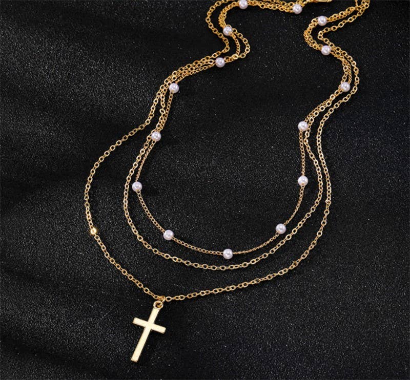 LAYERED CROSS NECKLACE