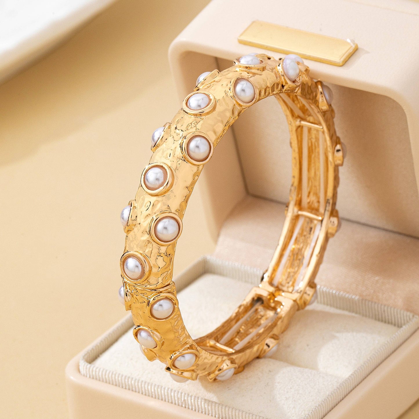 Vintage Gold and Pearl Embellished Bangle |