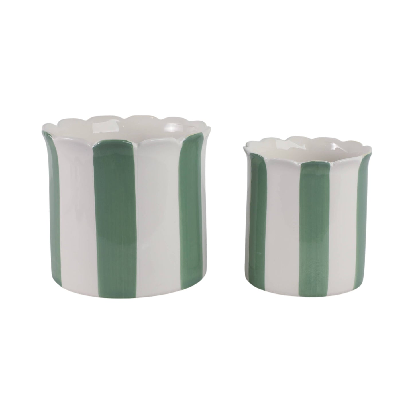 Planters - Green/White Ceramic Striped, 6/8 in.