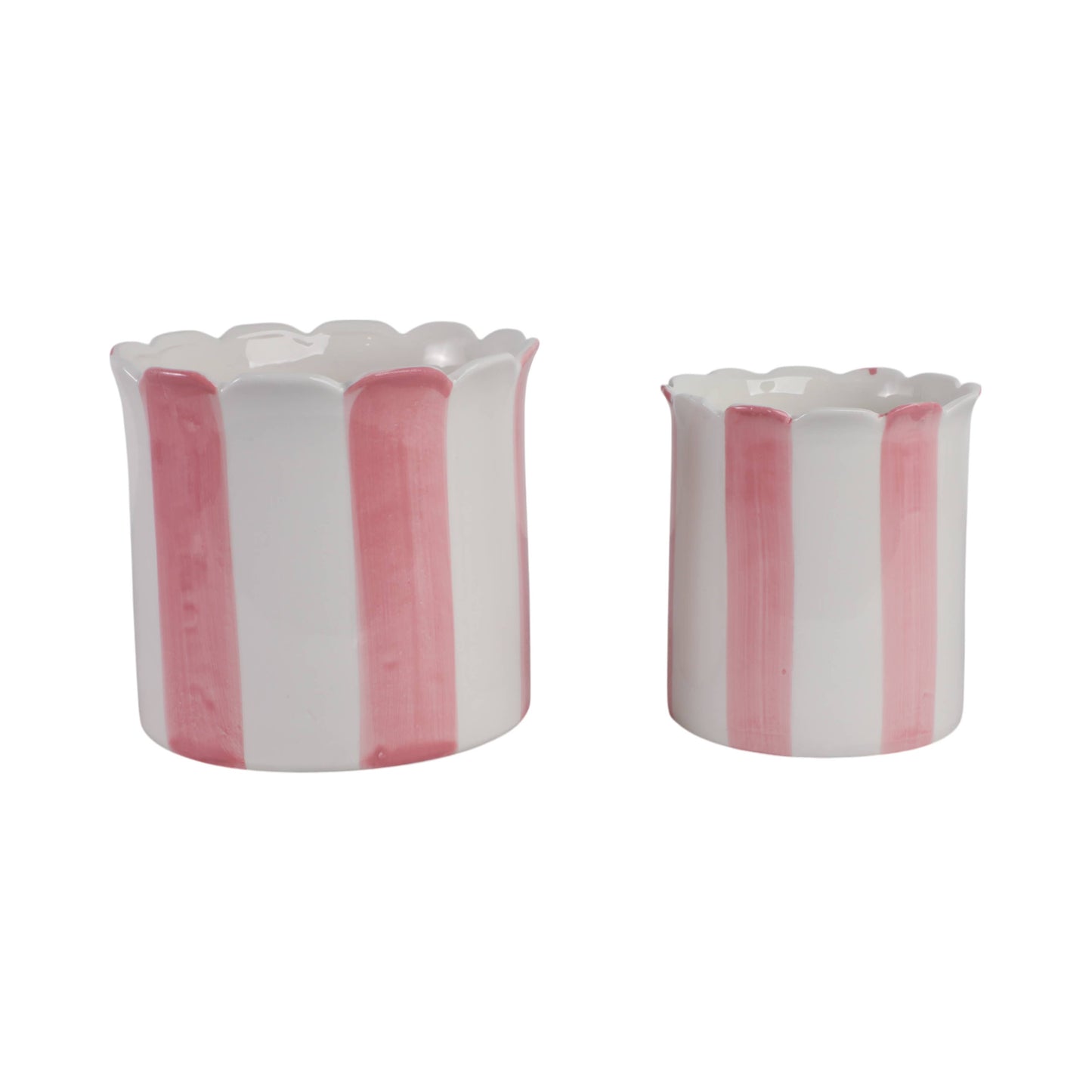 Planters- Pink Ceramic Striped Scallop, 6 & 8 in.