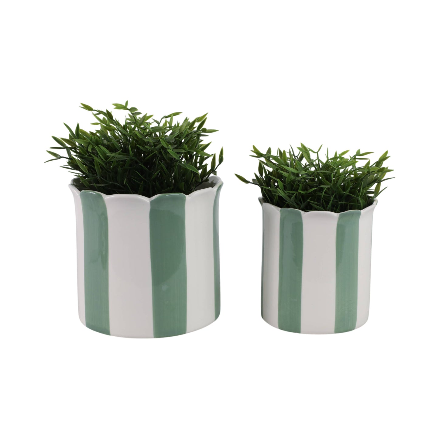 Planters - Green/White Ceramic Striped, 6/8 in.