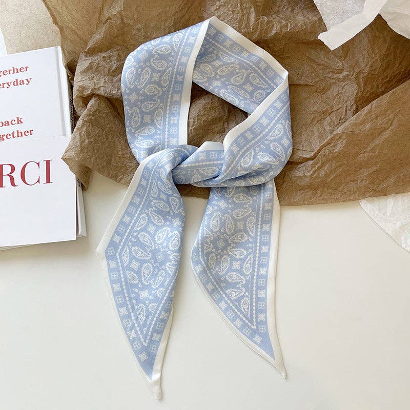 Print Narrow Long Satin Silk-Feel Scarf DP25G511