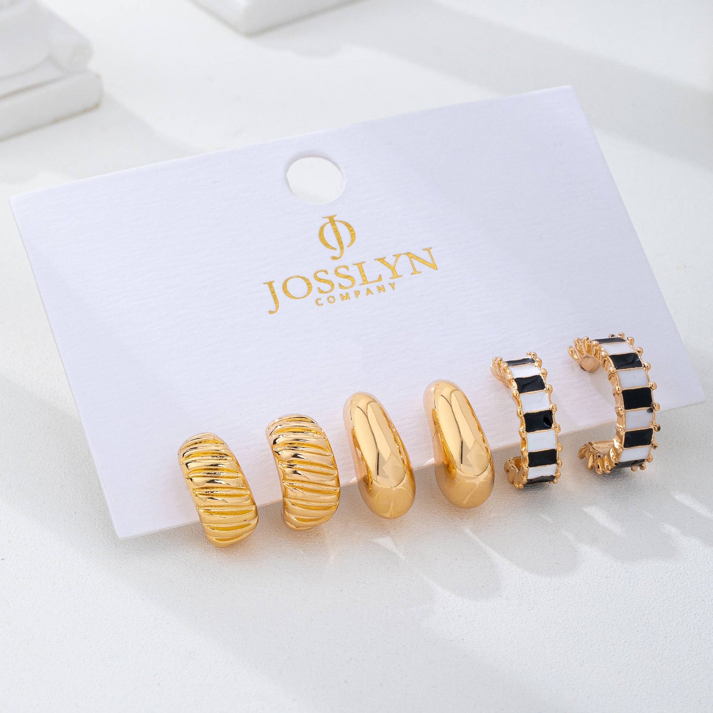 Checker Textured Huggie Hoop Trio Earrings