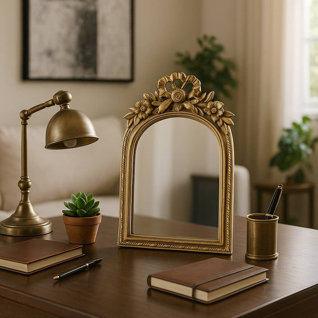 Wall Mirror - Gold Glass Gilded Bow Arch Framed, 10 in.