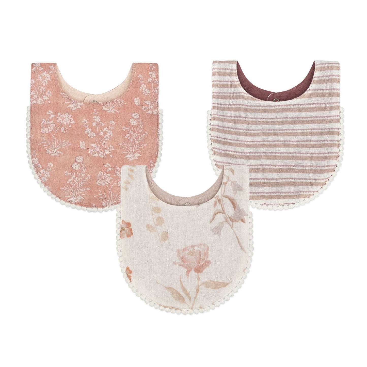 Violet Floral Cotton Baby Bib Set (3 Pack)