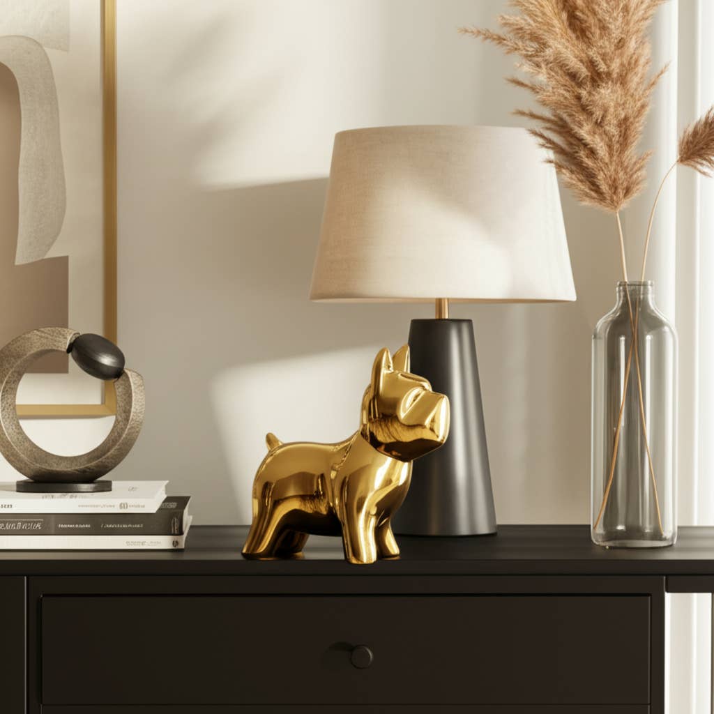 Decorative Figurine - Gold Ceramic Sculptural Dog, 8 in.
