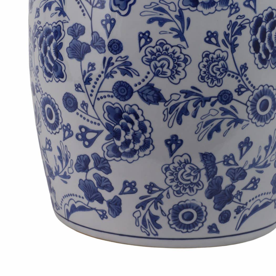 Stool - Blue Ceramic Elegant Hydrangea Chinoiserie, 18 in.