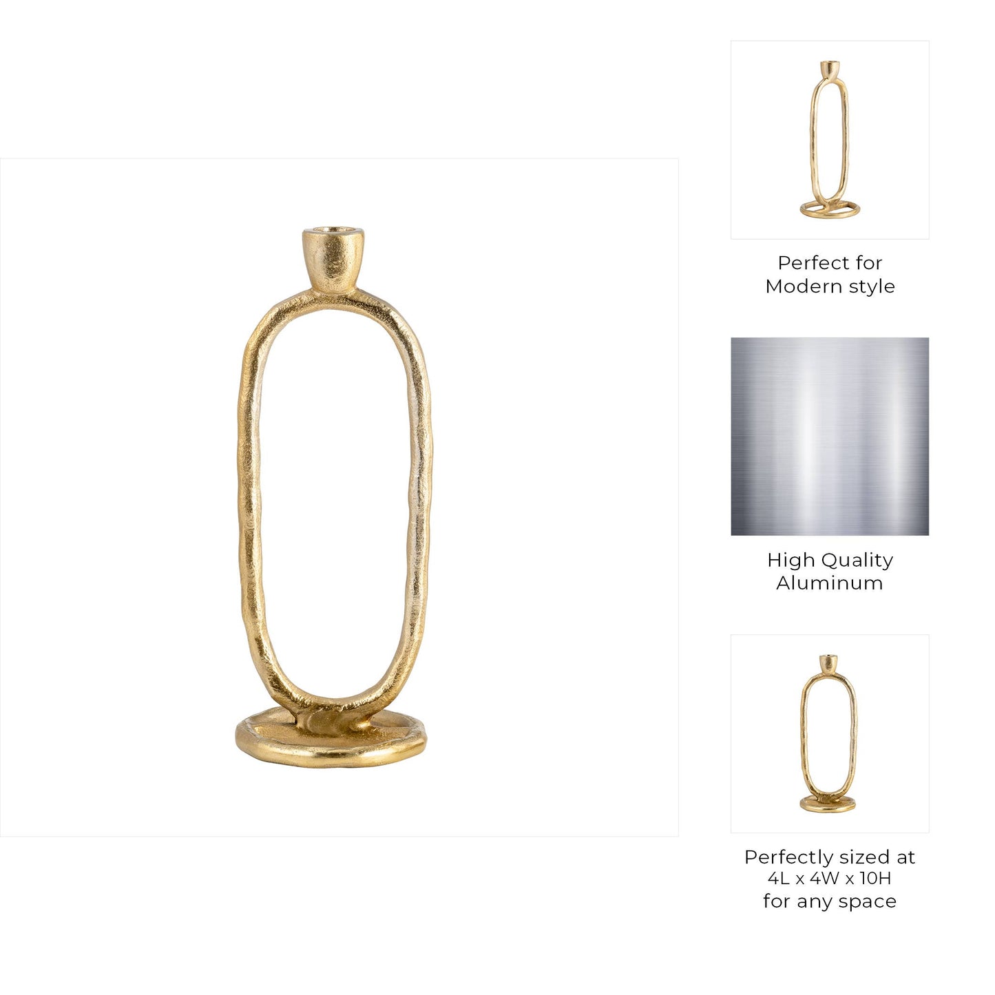 Metal Open Oval Taper Candle Holder - Gold, 10 in.