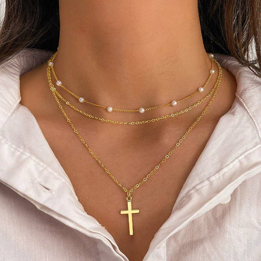 LAYERED CROSS NECKLACE