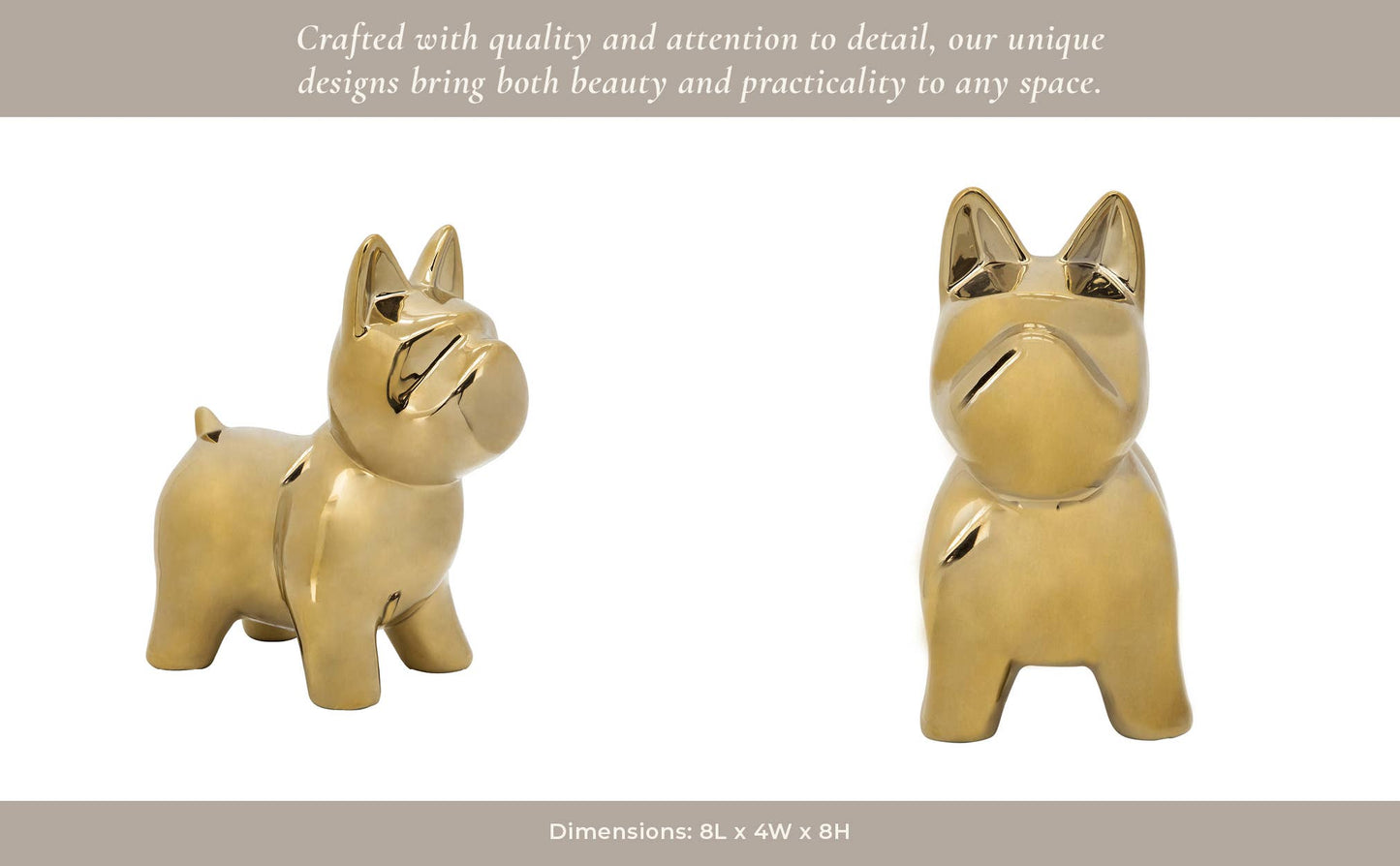 Decorative Figurine - Gold Ceramic Sculptural Dog, 8 in.