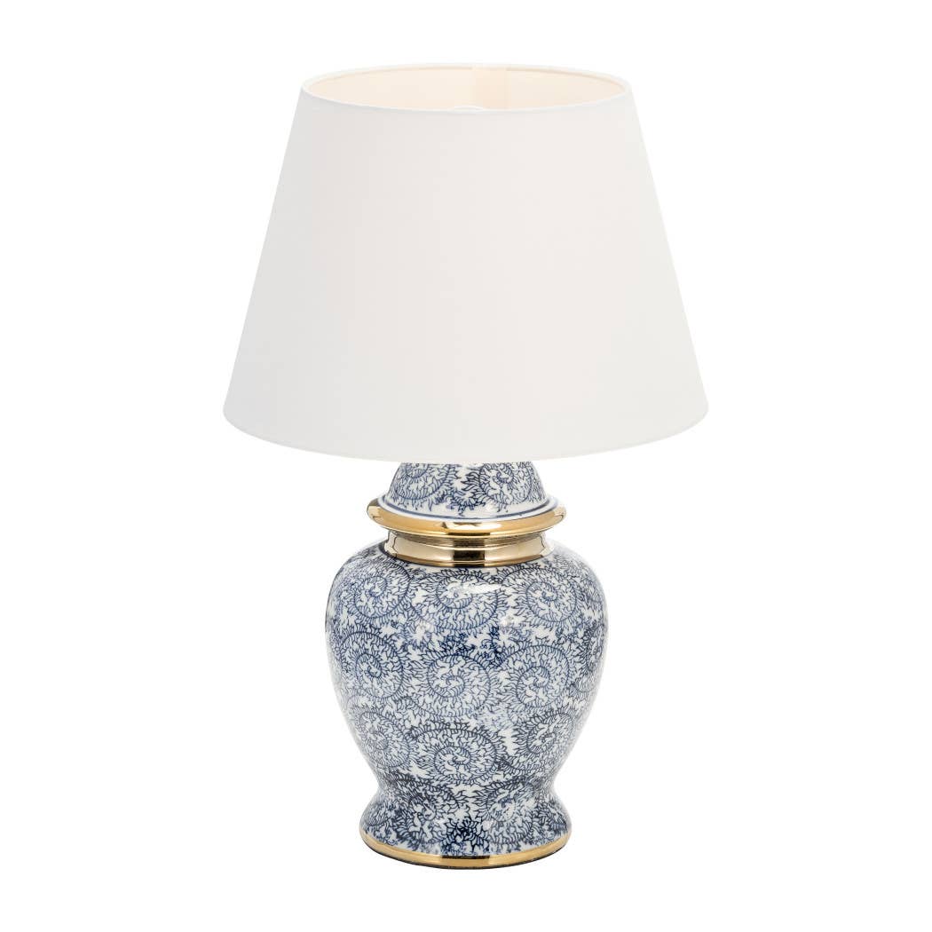 Table Lamp - Blue/Gold Ceramic Novelty Chinoiserie, 19 in.
