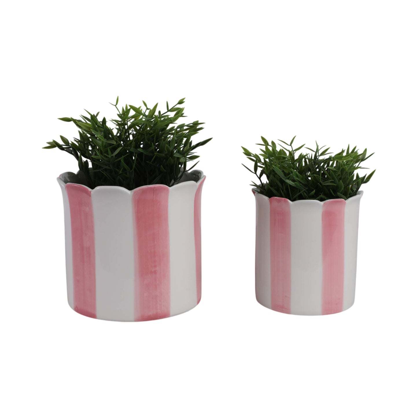 Planters- Pink Ceramic Striped Scallop, 6 & 8 in.
