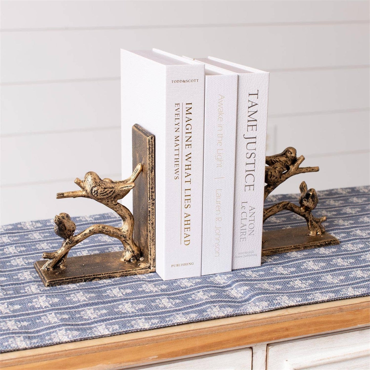 Bookend Pair - Birds On Branch, Gold Finish set of 2