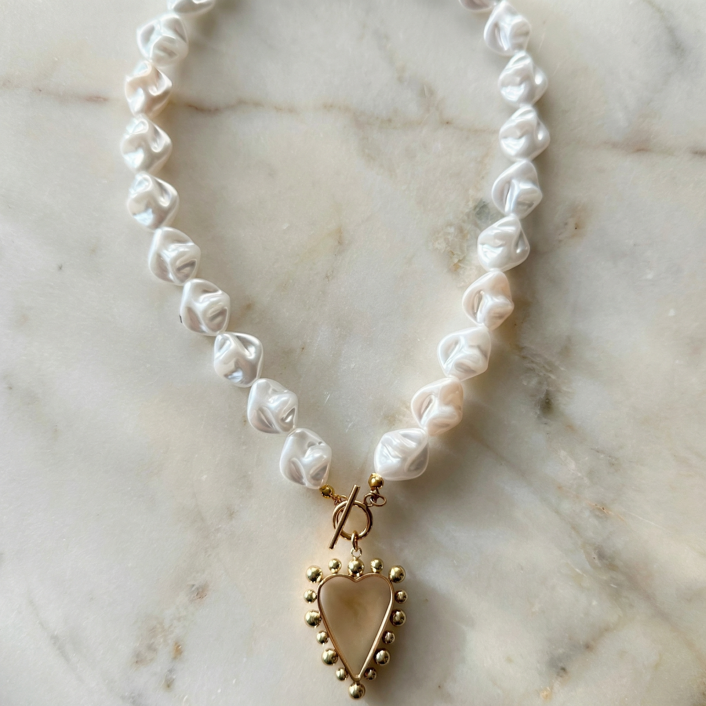 Baroque Pearl Heart Toggle Necklace 18K Gold-Plated Non-Tarnish