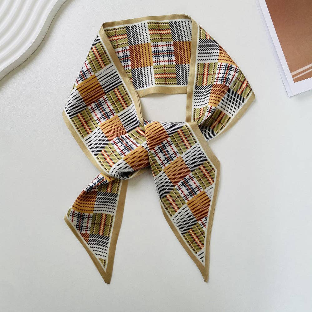 Print Narrow Long Satin Silk-Feel Scarf DP25G511