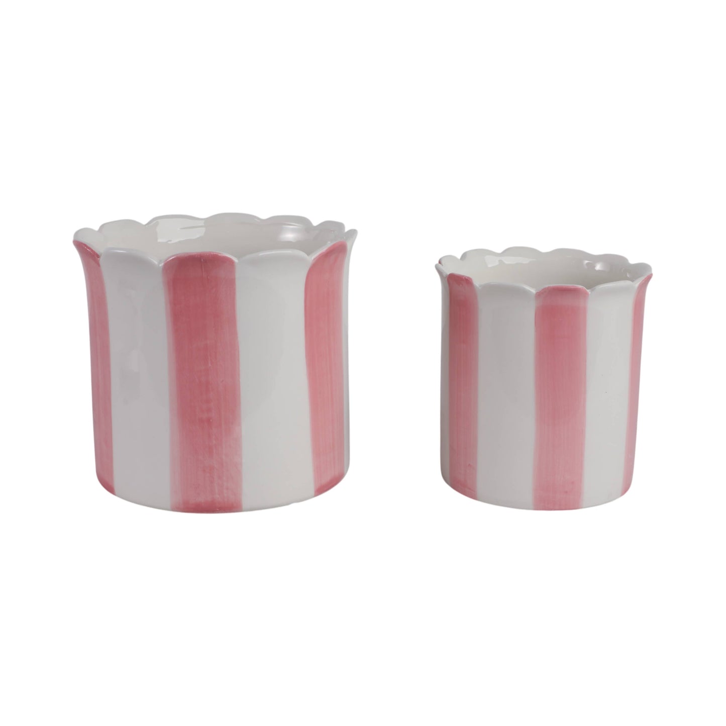 Planters- Pink Ceramic Striped Scallop, 6 & 8 in.
