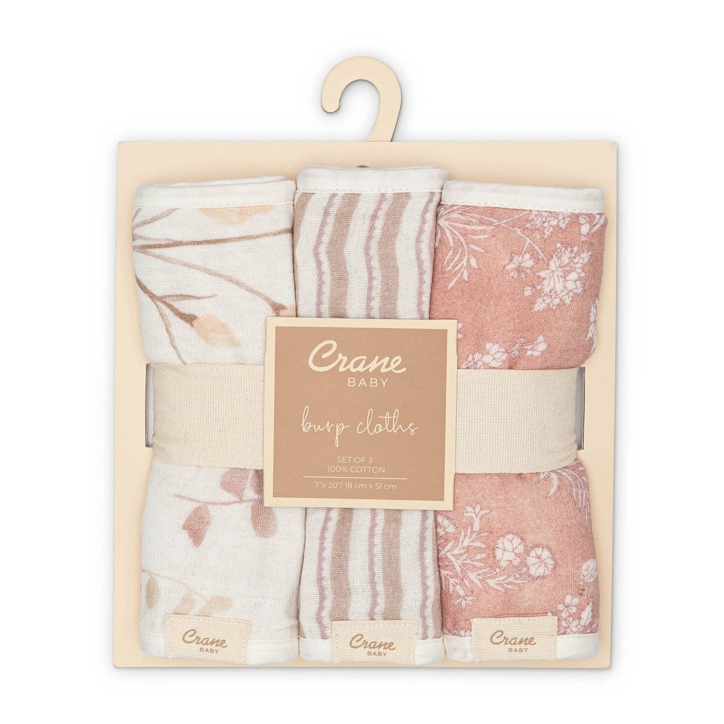 Violet Floral Cotton Muslin Baby Burp Cloth Set (3 Pack)