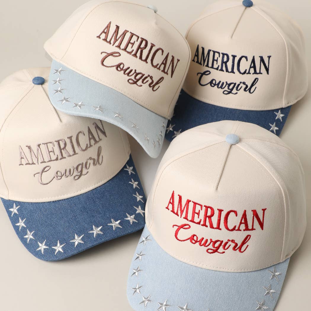 AMERICAN COWGIRL Embroidered Star Denim Trucker Hat