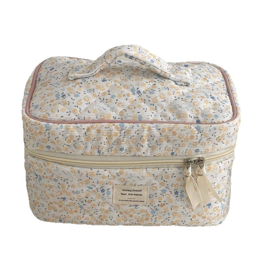 Cute Corduroy Flower Print Travel Makeup Bag DP25H560