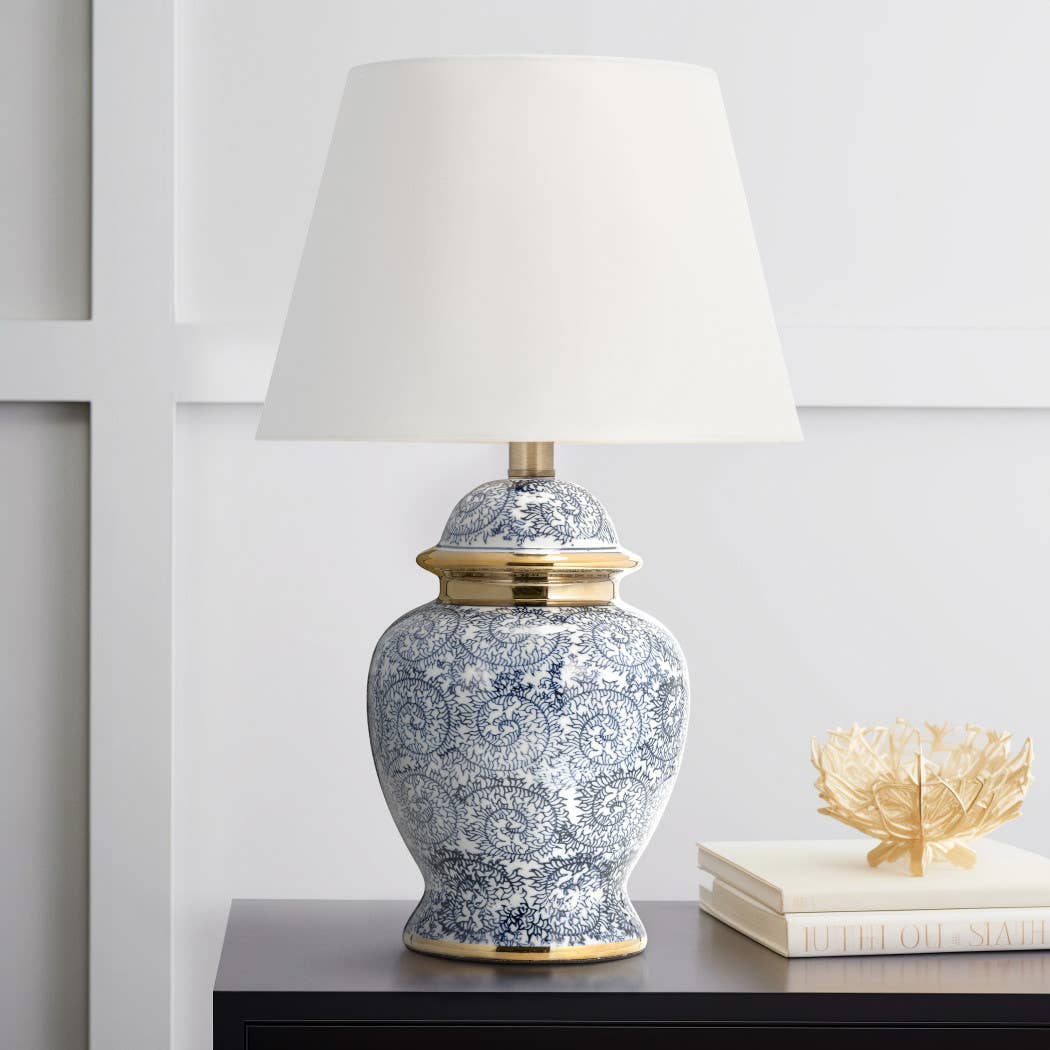 Table Lamp - Blue/Gold Ceramic Novelty Chinoiserie, 19 in.