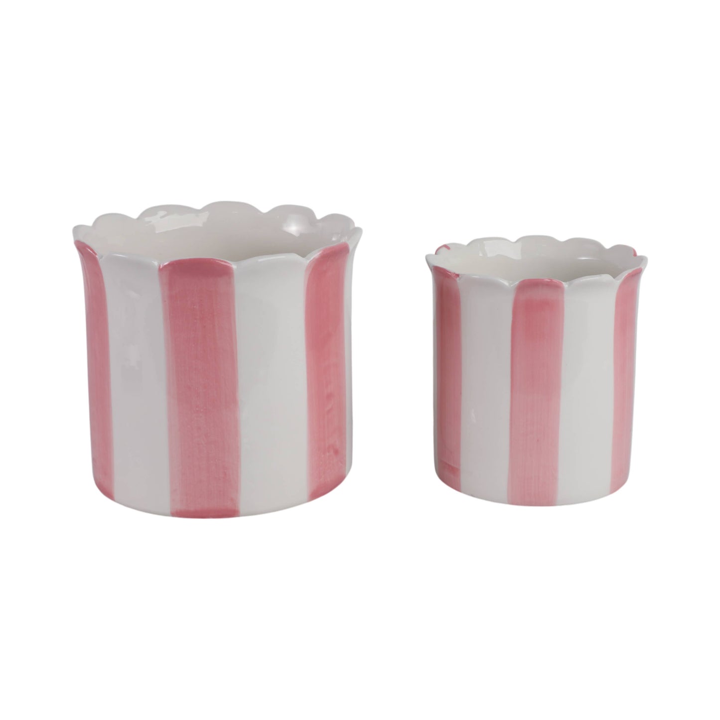 Planters- Pink Ceramic Striped Scallop, 6 & 8 in.