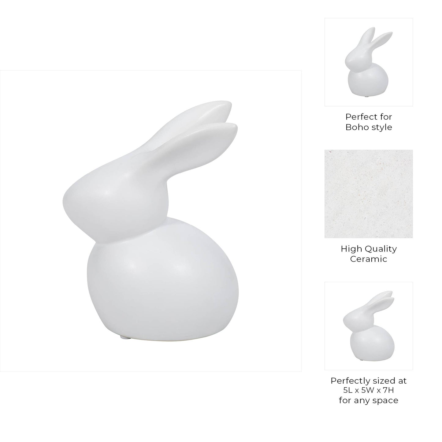 Decorative Figurine - White Ceramic Smooth Bunny, 7 in.