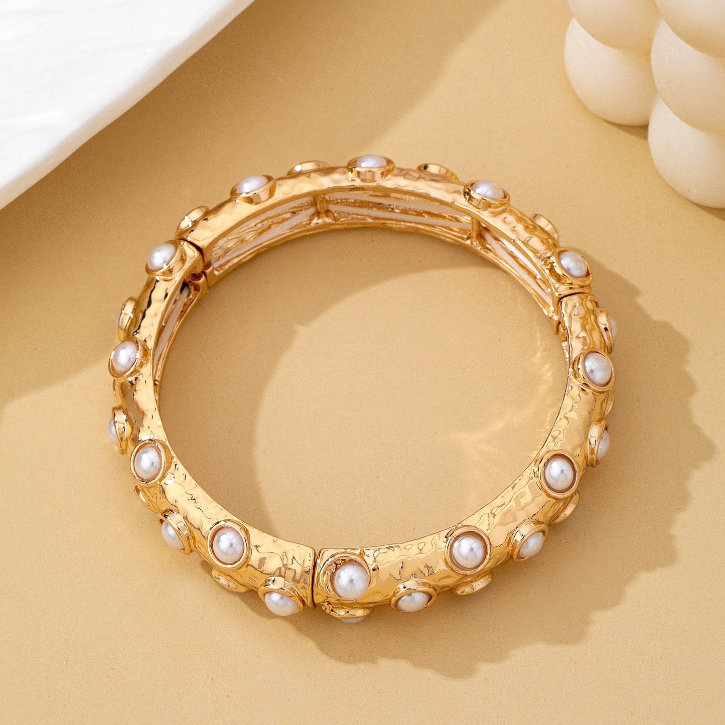 Vintage Gold and Pearl Embellished Bangle |