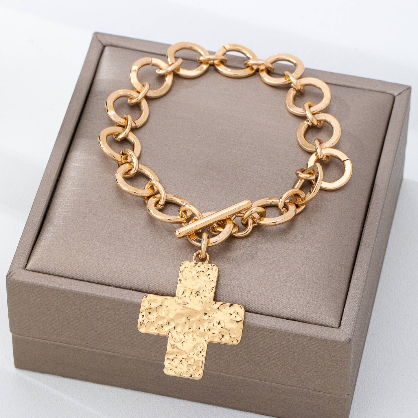 Hammered Cross Toggle Bracelet |
