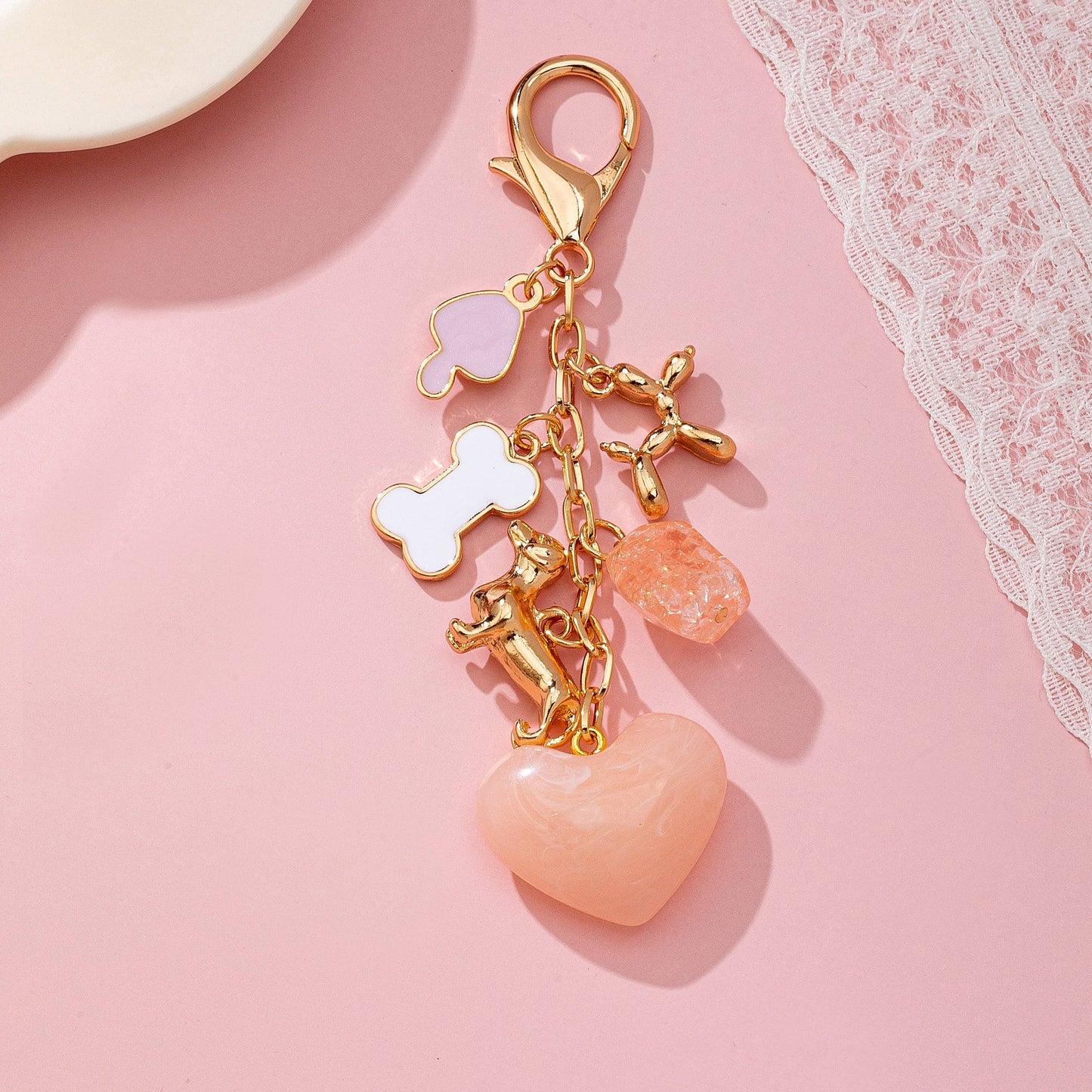 BAG CHARM-HEART DOG BONE BAG CHARM KEY CHAIN | 80K095