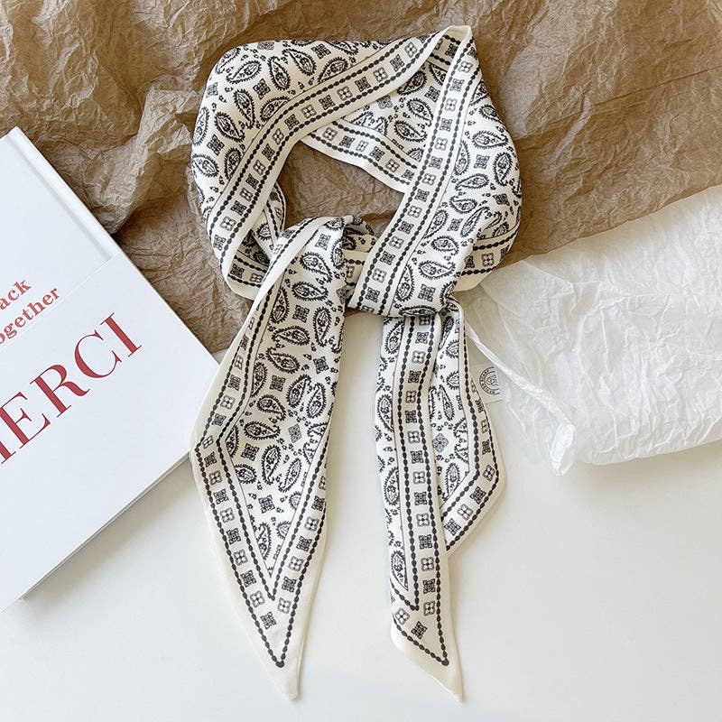 Print Narrow Long Satin Silk-Feel Scarf DP25G511