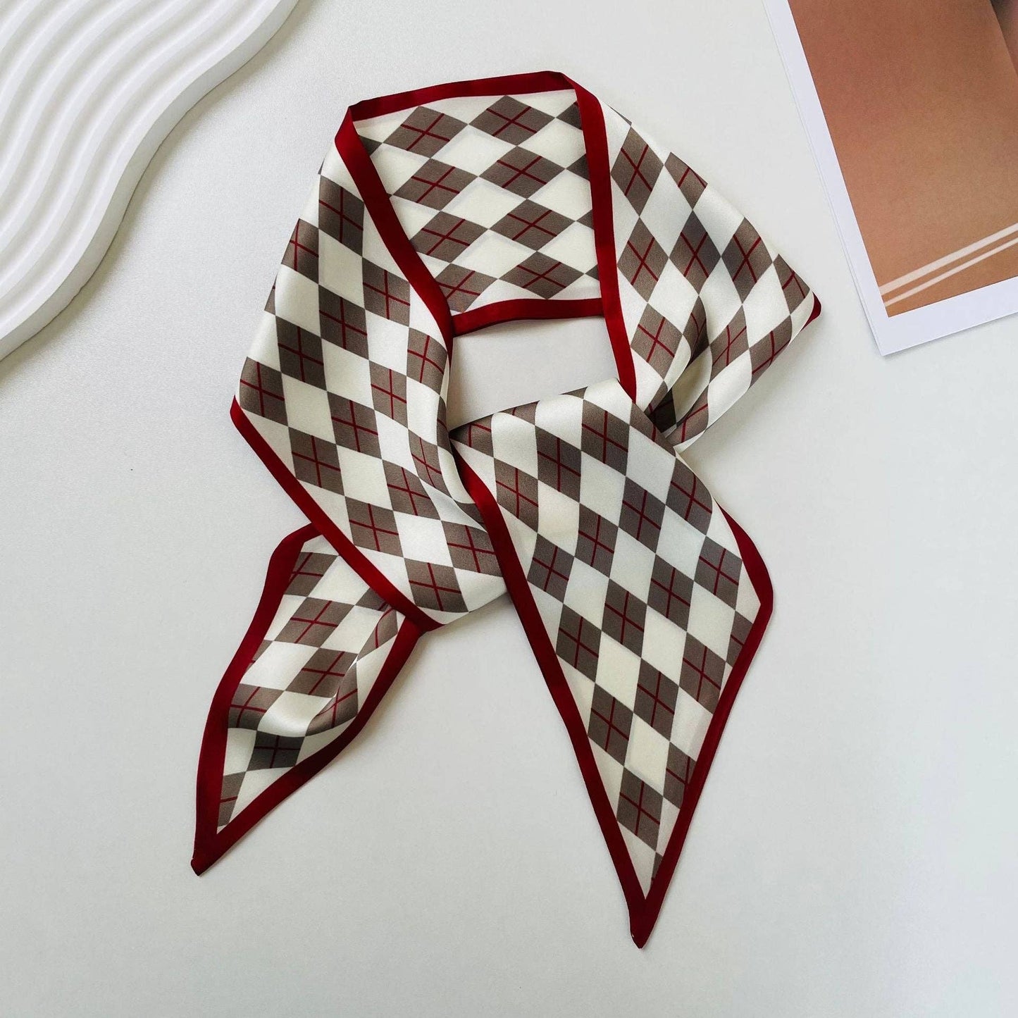 Print Narrow Long Satin Silk-Feel Scarf DP25G511