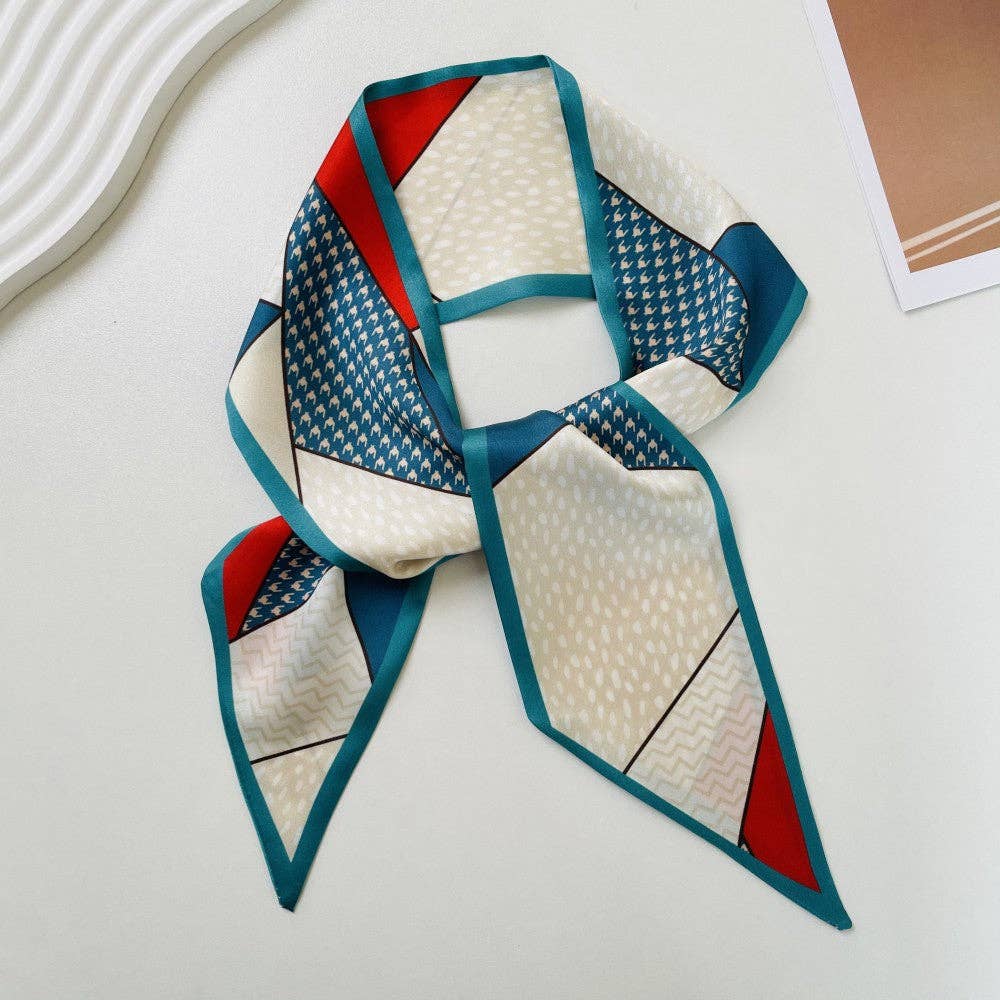 Print Narrow Long Satin Silk-Feel Scarf DP25G511