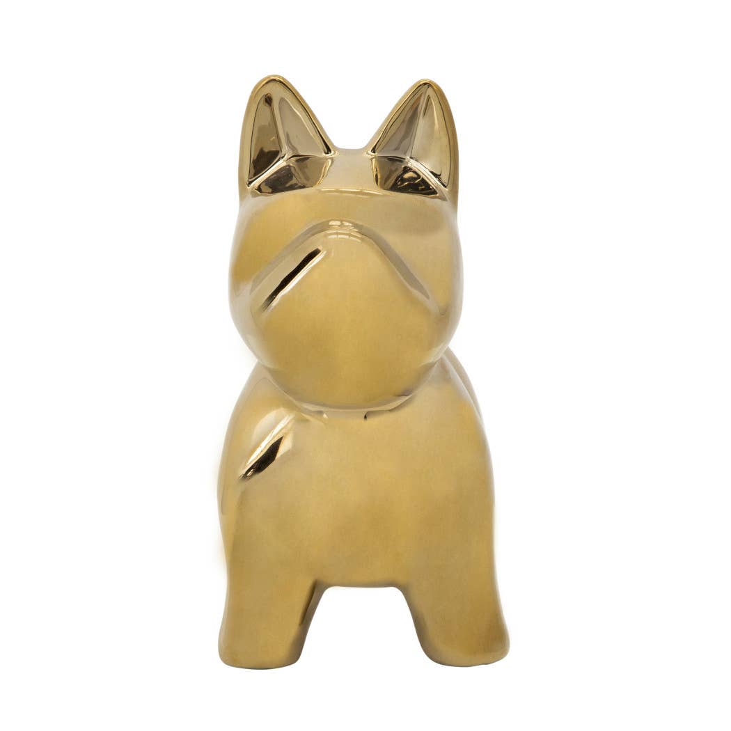 Decorative Figurine - Gold Ceramic Sculptural Dog, 8 in.