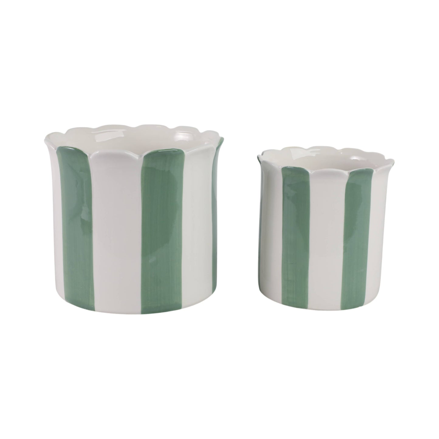 Planters - Green/White Ceramic Striped, 6/8 in.