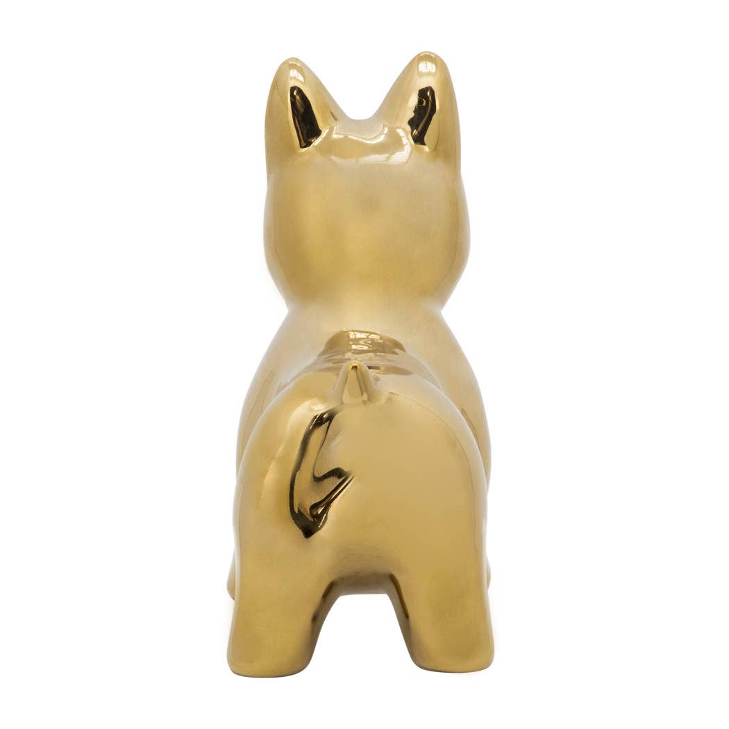 Decorative Figurine - Gold Ceramic Sculptural Dog, 8 in.