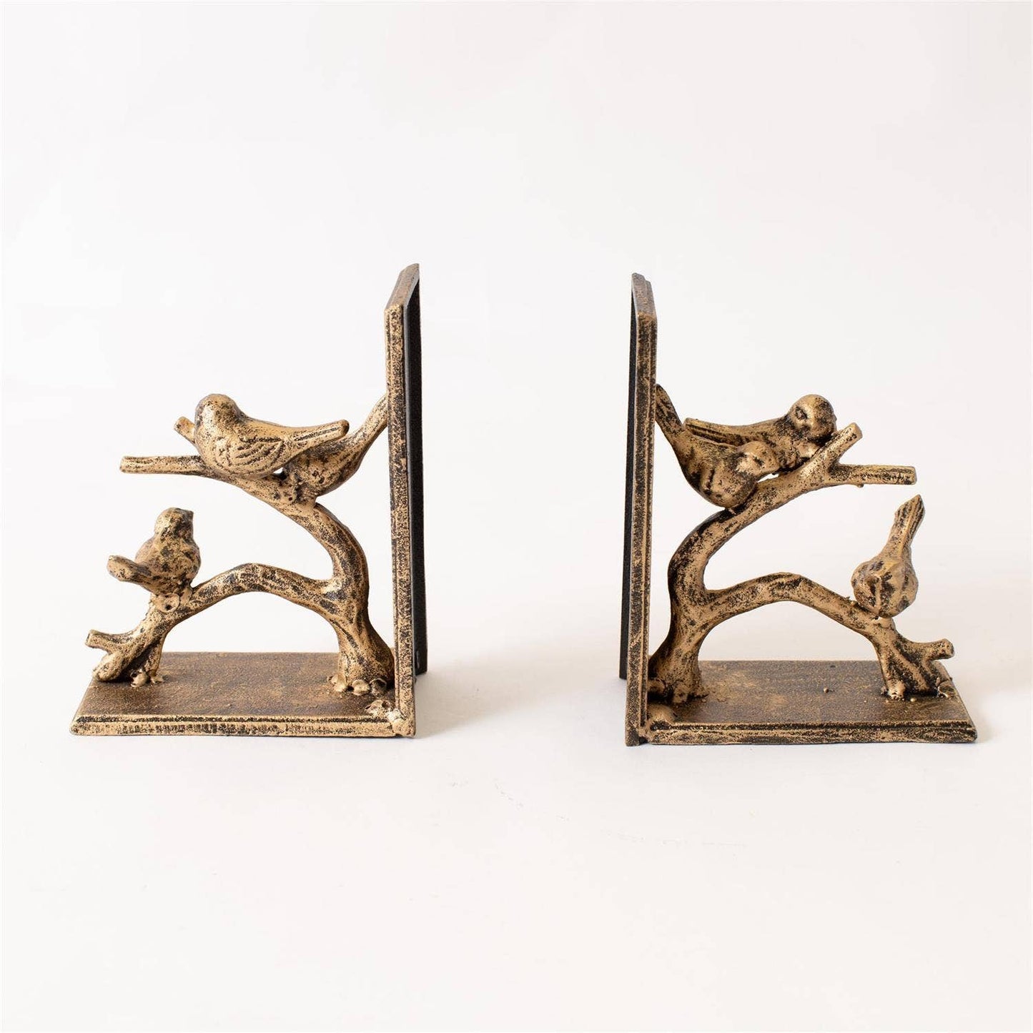 Bookend Pair - Birds On Branch, Gold Finish set of 2