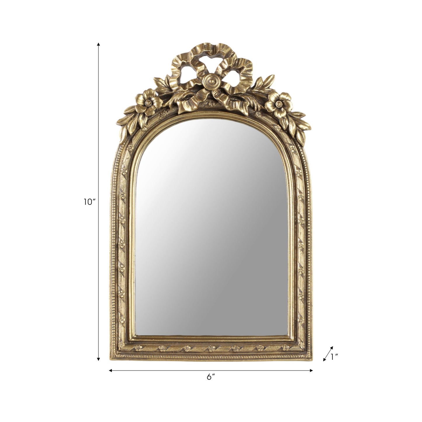 Wall Mirror - Gold Glass Gilded Bow Arch Framed, 10 in.