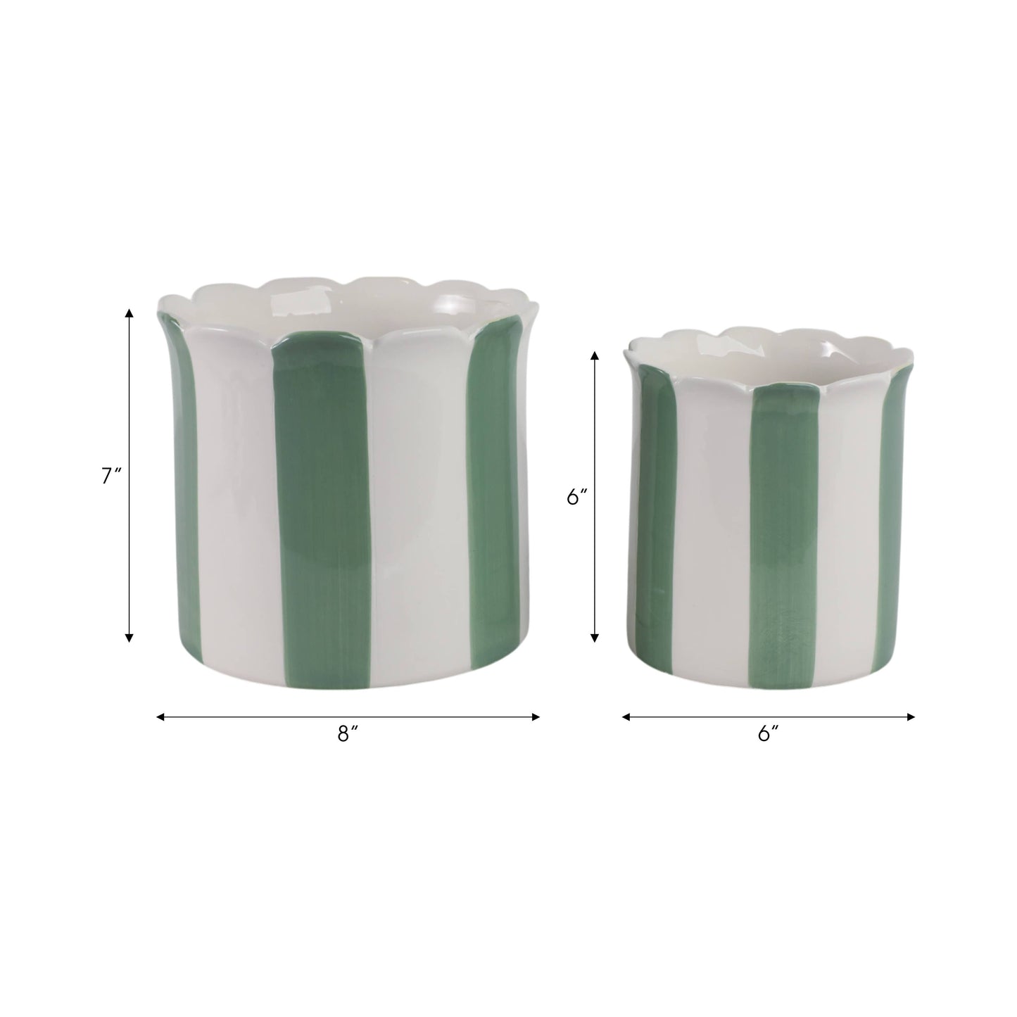 Planters - Green/White Ceramic Striped, 6/8 in.