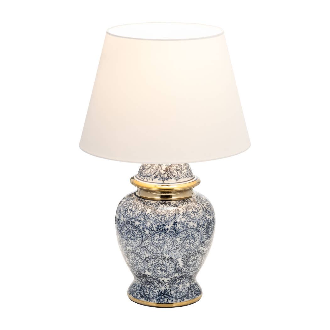Table Lamp - Blue/Gold Ceramic Novelty Chinoiserie, 19 in.