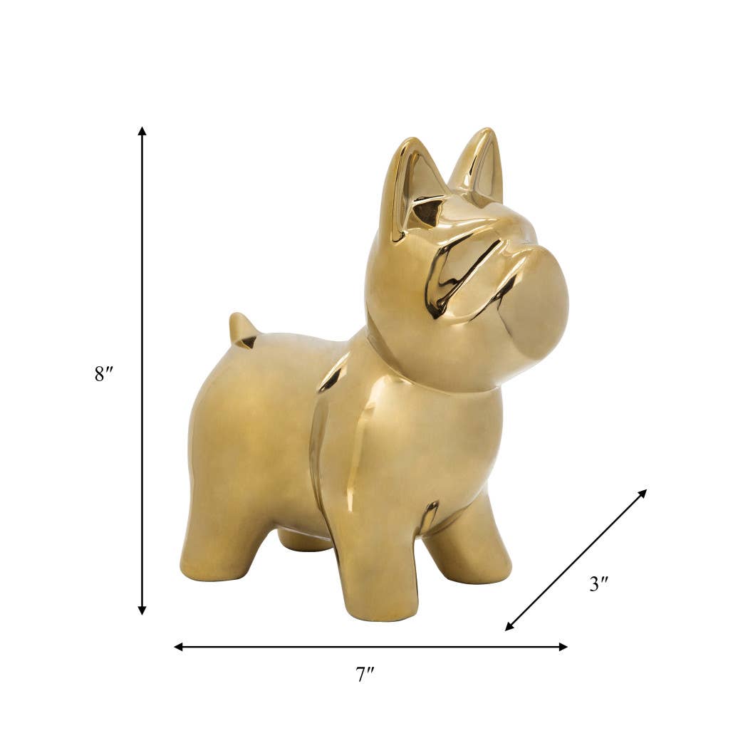 Decorative Figurine - Gold Ceramic Sculptural Dog, 8 in.