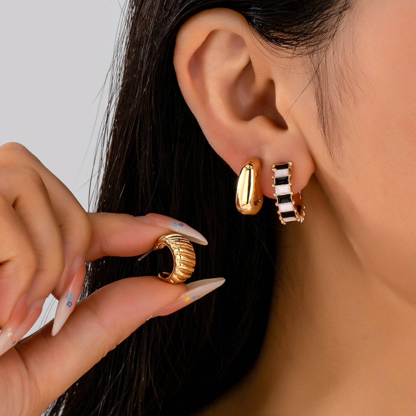 Checker Textured Huggie Hoop Trio Earrings