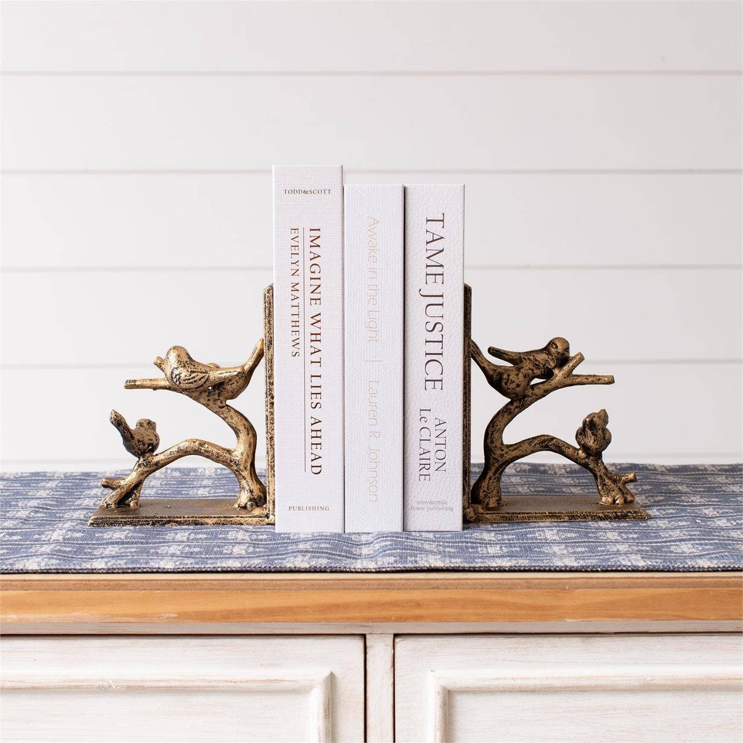 Bookend Pair - Birds On Branch, Gold Finish set of 2
