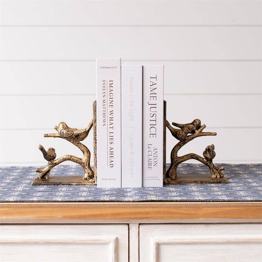 Bookend Pair - Birds On Branch, Gold Finish set of 2